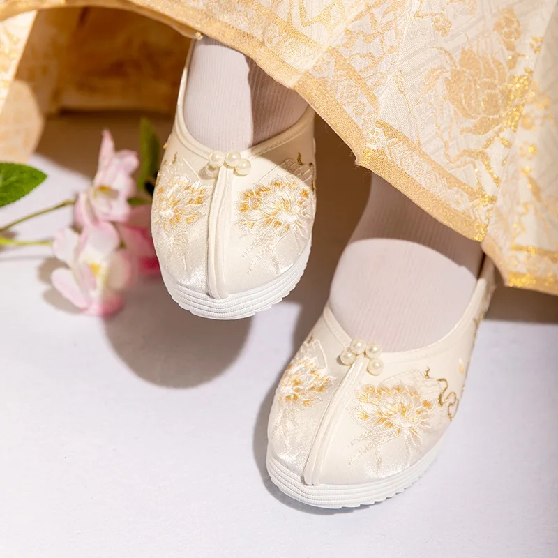 

CY59 2024 spring new Tang embroidery shoes Wei Jin style ancient style cloth shoes elegant round head flat Hanfu shoes female