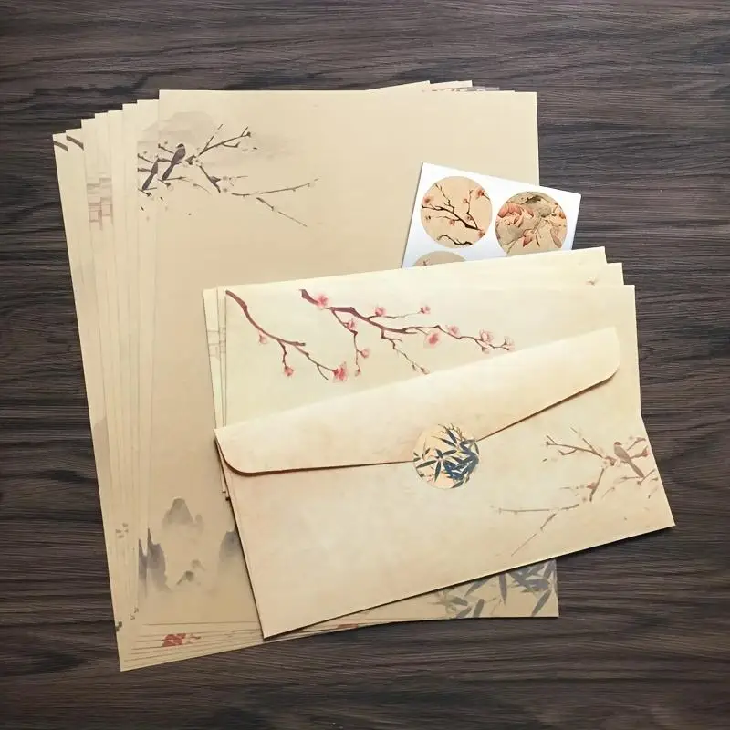 16 pcs Classic Vintage Stationery Set - 8 Papers, 4 Envelopes, 4 Stickers