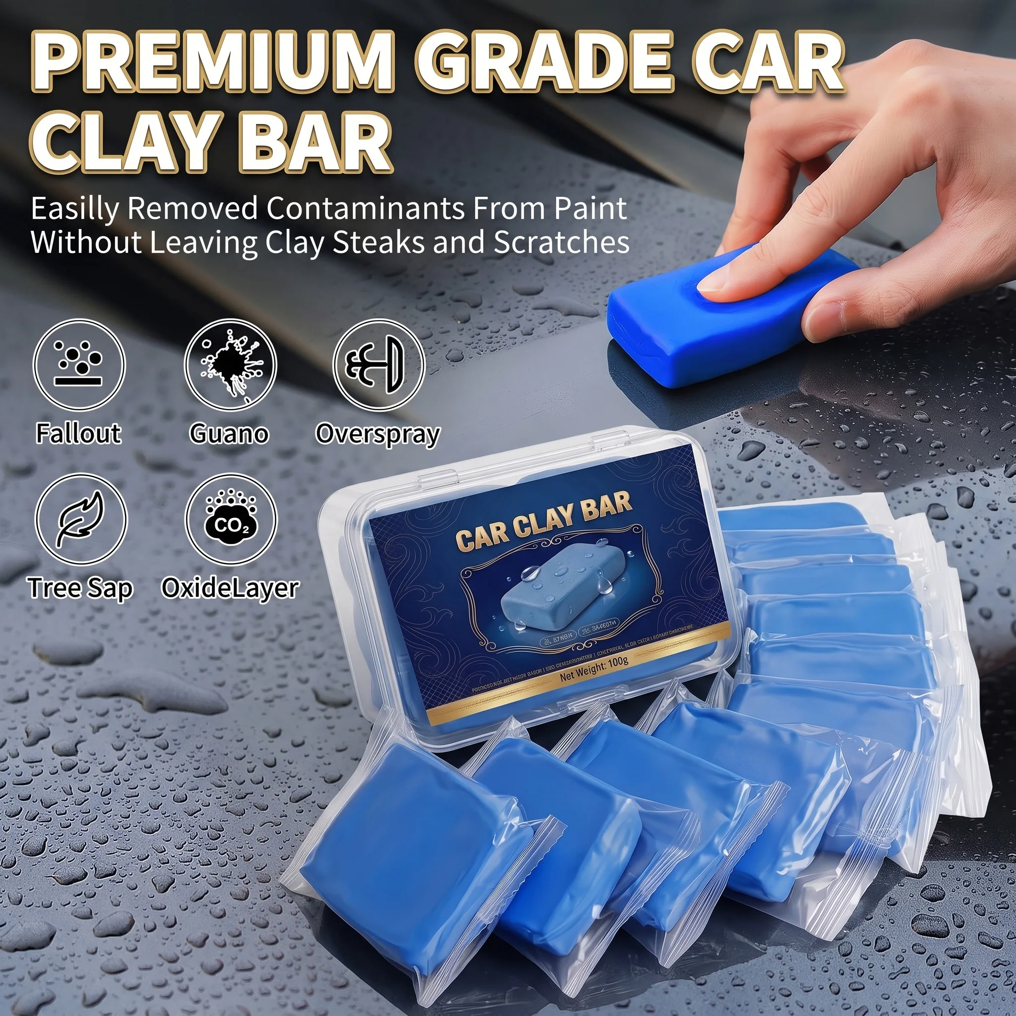 Car Clay Bar Auto Detailing Clay with Storage Case Reusable Paint Cleaner Removes Dirt Stains Grime for Glass Metal Detailers