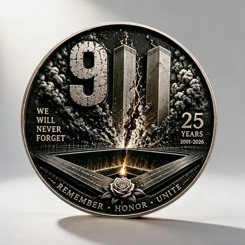 2D Flat Never Forget 9.11 Terrorist Attack Collection Coin Remember Honor Duty Bronze Plated Souvenir Coin Home Decoration
