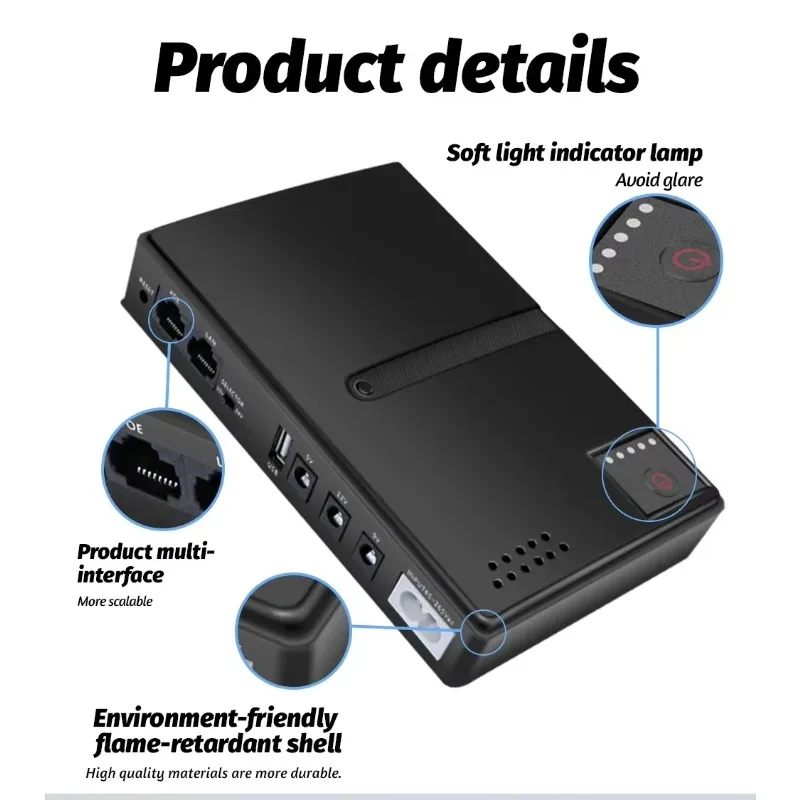 Large Capacity Multipurpose Mini Portable UPS Backup Power Adapter DC18W/36W DC1018L/DC1036L 1A/2A 5V/9V/12V for WiFi Router