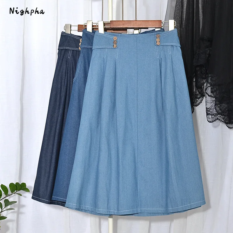 

Denim Skirt for Women 2024 New Summer Thin High Waist Mid length A-line Jean Skirt Korean Style