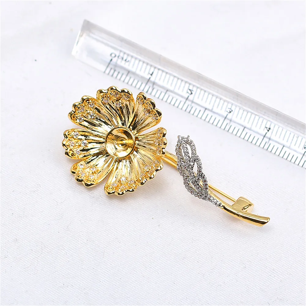 Accessori fai da te delicata spilla di perle di girasole di alta qualità placcata in oro Micro-set zircone Pin corpetto supporto vuoto donne