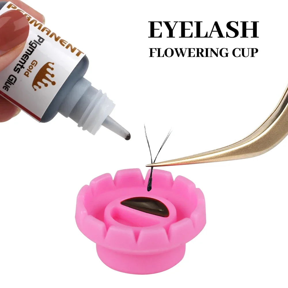 100pcs Individual Eyelash Glue Holder White Pink Blossom Cup Ring False Eyelashe Grafting Adhesive Stand Tool Eyelash Extension