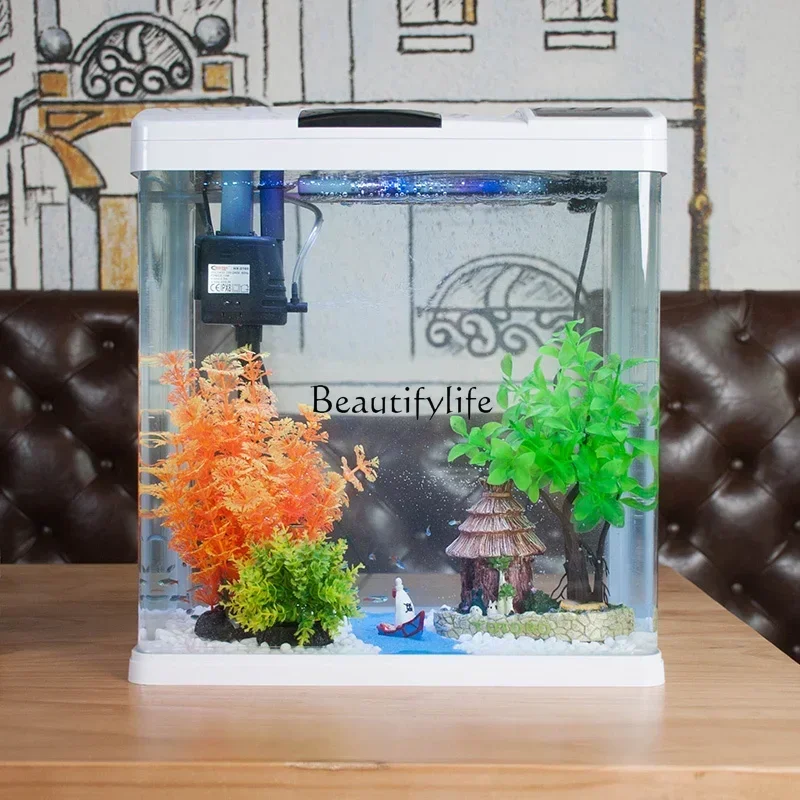 

LD33Fish Tank Living Room Small Desktop Creativity Glass Change Water Ecological Self-Circulation