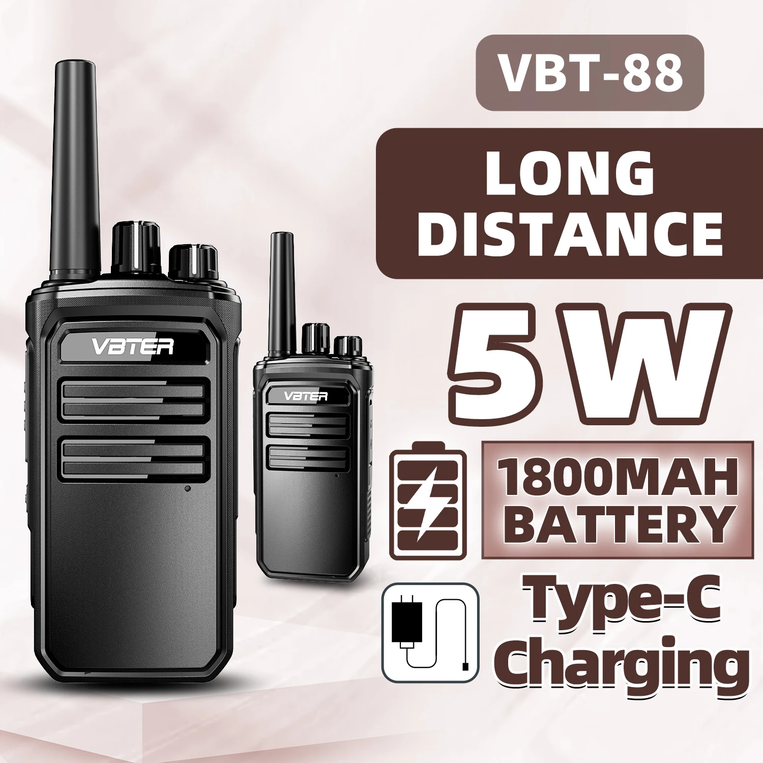 

VBTER-88 Мощная рация дальнего действия с шумоподавлением для гражданского и коммерческого использования, строительных площадок и отелей