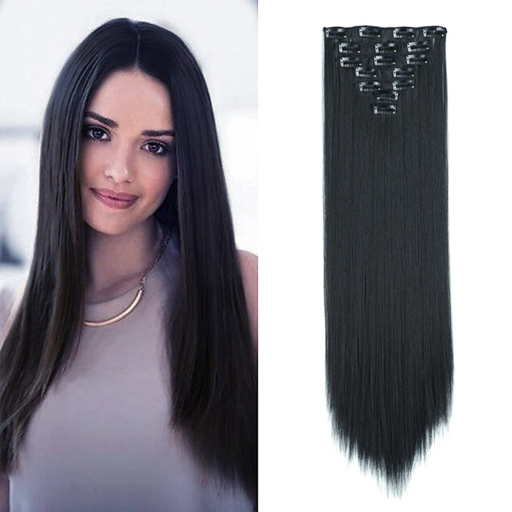 Clip in Hair Extensions 7pcs/set Synthetic Hairpieces Straight Style 22inch Thick Hair Increase Volume For Women Girls
