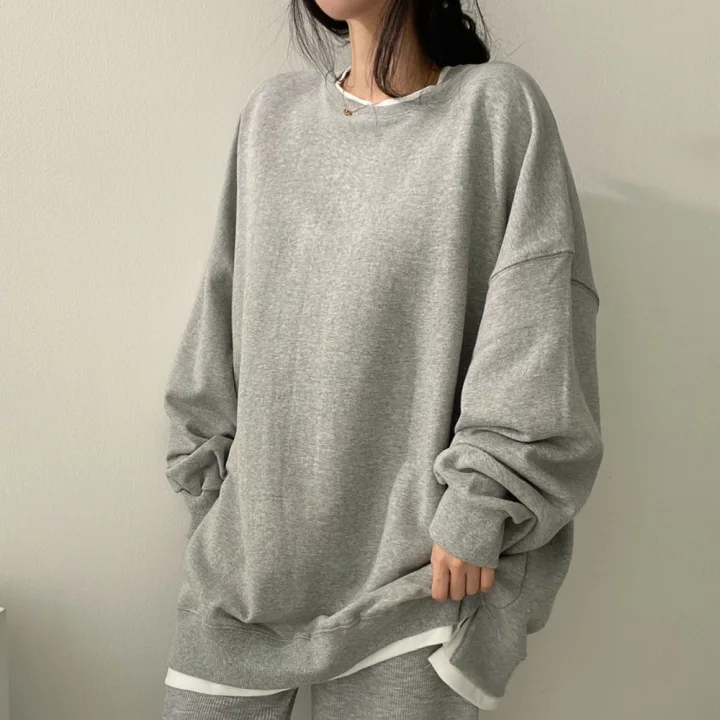 Women O Neck All-match Long Sleeve Casual Sweatshirts Fake Two Pieces Thicken Patchwork Popular Design Cotton Autumn