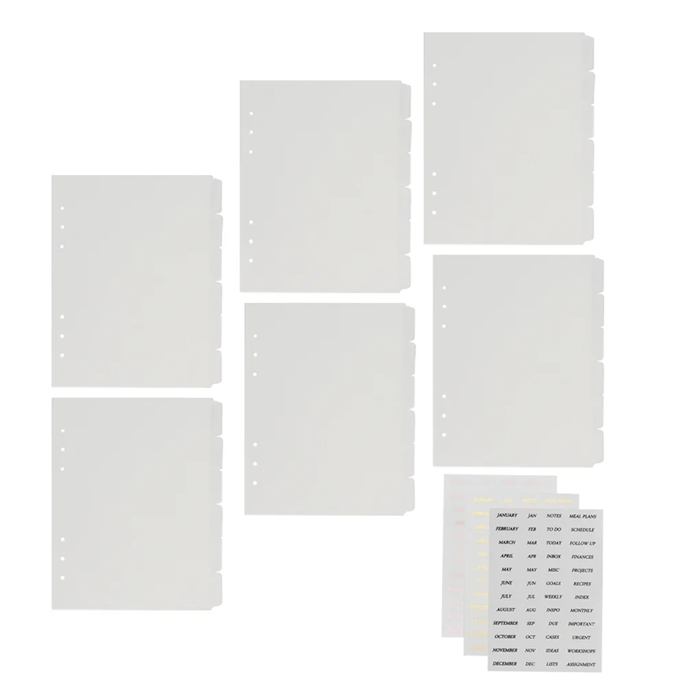 A5 Divider Tabs With Monthly Stickers 6-Hole Round Ring Transparent Pp Insertable Dividers For Loose Leaf Notebook Binder