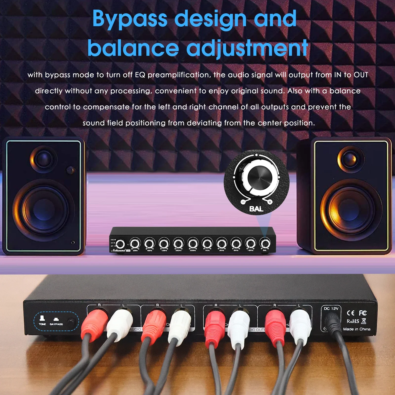 Douk Audio HiFi EQ9 9-Band Stereo EQ Vorverstärker Analoger Vorverstärker Equalizer Audioprozessor für Zuhause/Auto – Detail 4