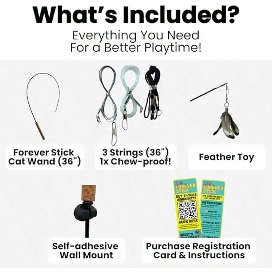 Forever Stick 1-Pack - The Unbreakable Cat Wand Toy, Durable Cat Toy Wand, Extra Long Cat String Toy, Cat Fishing Pole Toy For Bored Indoor Adult Cats, Cat Stick Toy, Cat Feather Wand, Cat Teaser Wand
