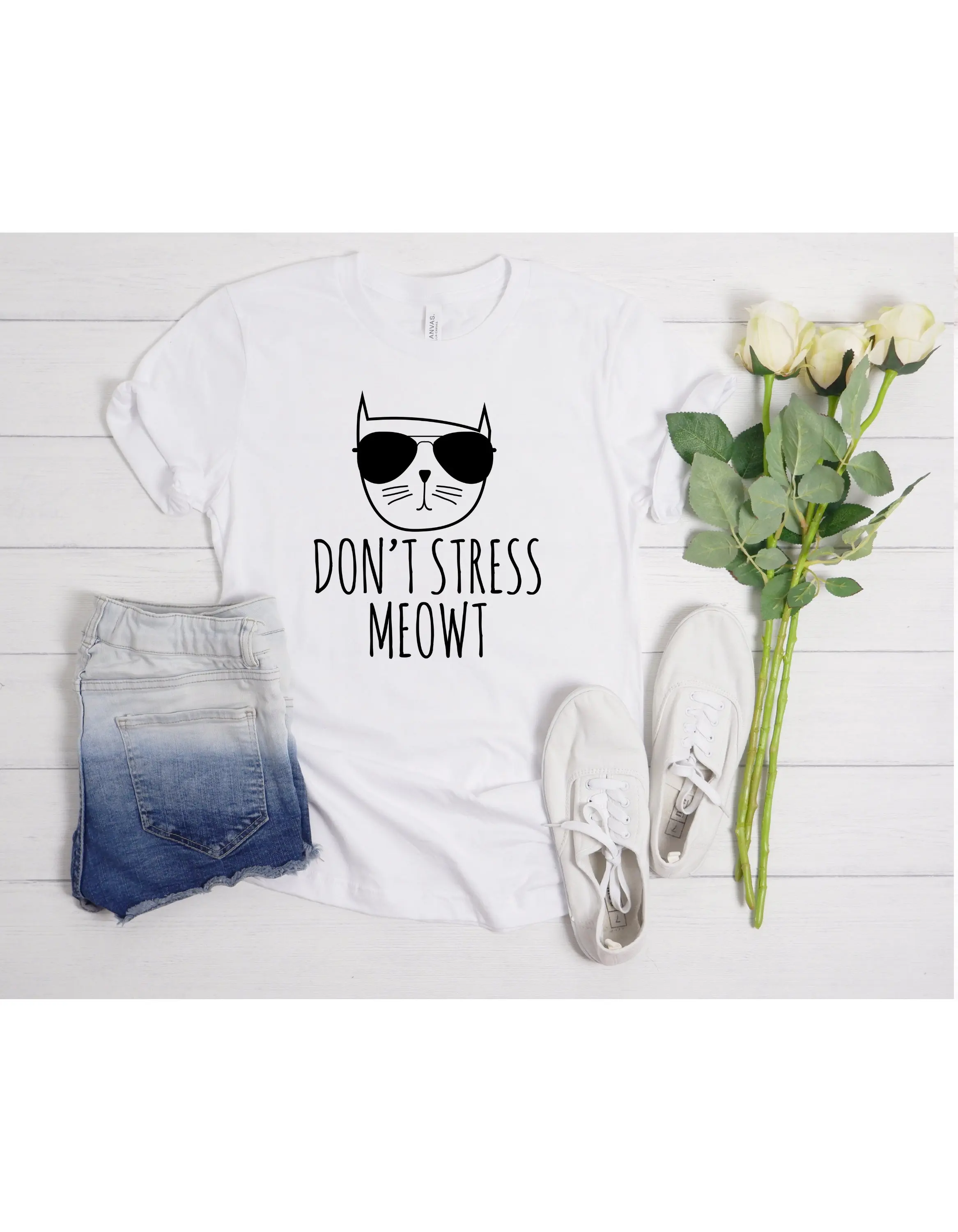 Dont Stress Meowt T Shirt Me Out Funny Cat Lover With Sunglasses