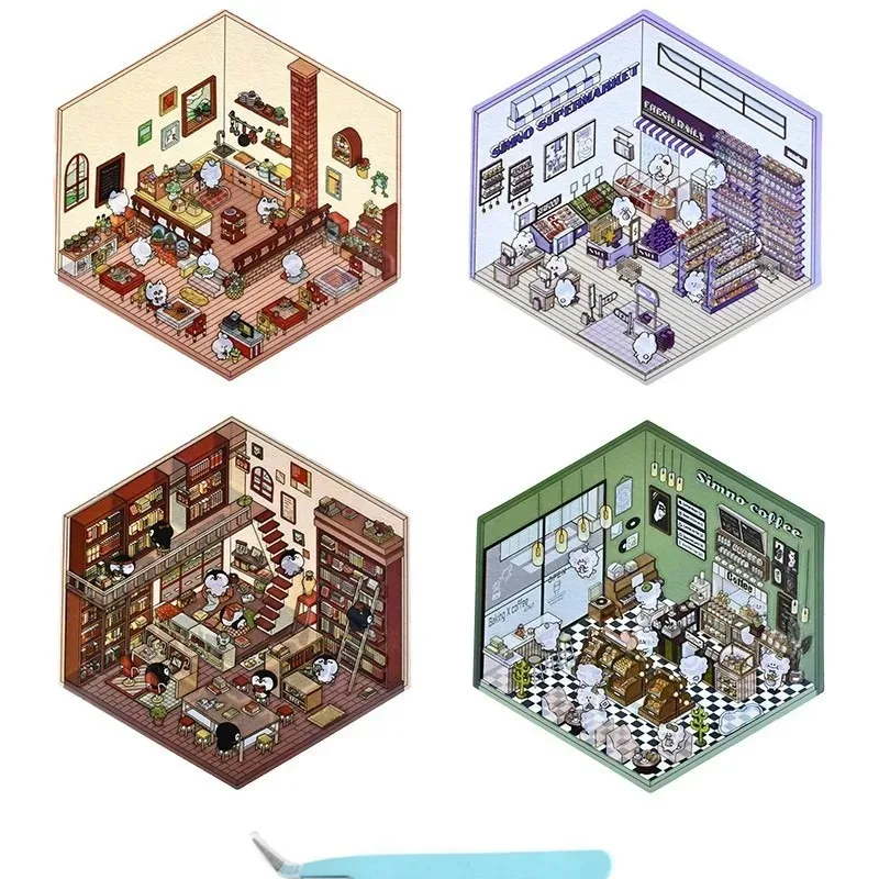 4 مجموعات جديدة يمكنك صنعها بنفسك من السوبر ماركت الخاص بك | مقهى | مطعم | ملصقات منزلية ثلاثية الأبعاد لمتجر الكتب، مشهد ملصقات DIY ممتع