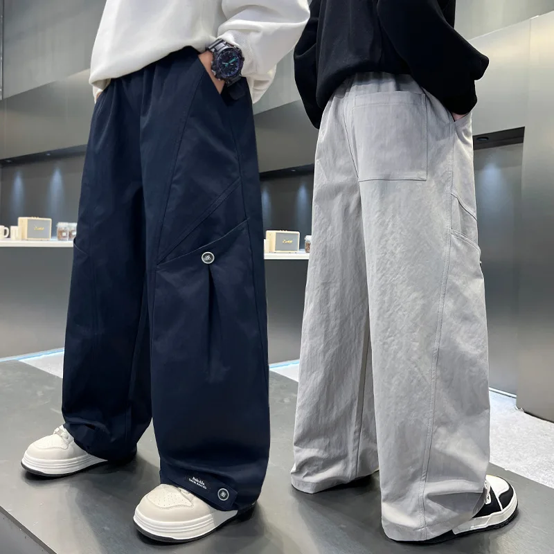 Boys' Casual Wide Leg Pants Spring Autumn New Streetwear Children's Trendy Brand Loose Fit Cargo Pants Trousers for Teens Kids 2