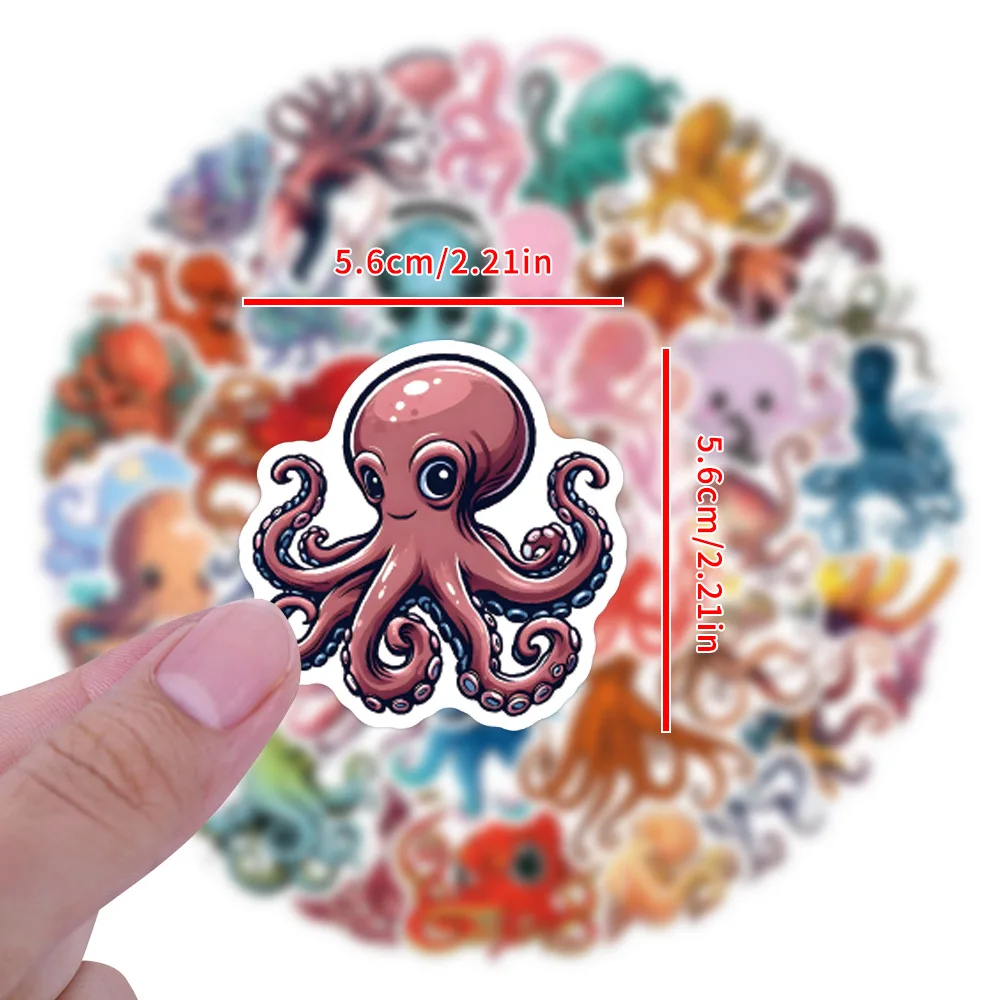 10/55PCS Octopus Marine Life Cartoon Graffiti Stickers Decorative Scooter Suitcase Guitar Car Bike Decals Animal Meme Kids Toys