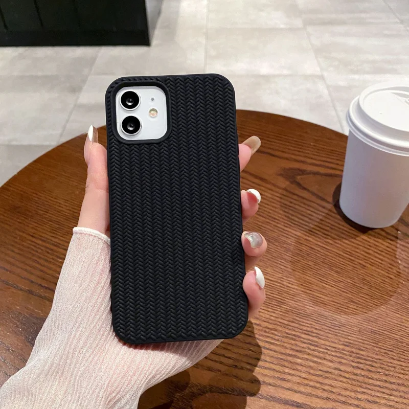 

Woven Pattern Soft Case for iPhone 17 Pro Max 16 15 Textured Grip Anti Slip Cover Coque Phone Cases Slim Fit Protective Shell