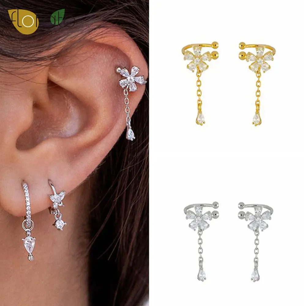 925 Sterling Silver Ear Needle Fashion Light Luxury Hoop Ear Clip Gold  Silver Flower Tassel Design Earrings for Women Jewelry