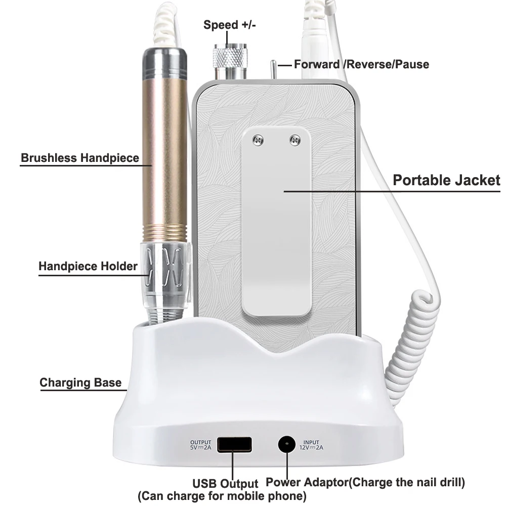 Macchina per manicure professionale senza spazzole da 48 W 35000 giri/min Display HD Levigatrice per unghie portatile da tavolo Trapano per unghie a basso rumore