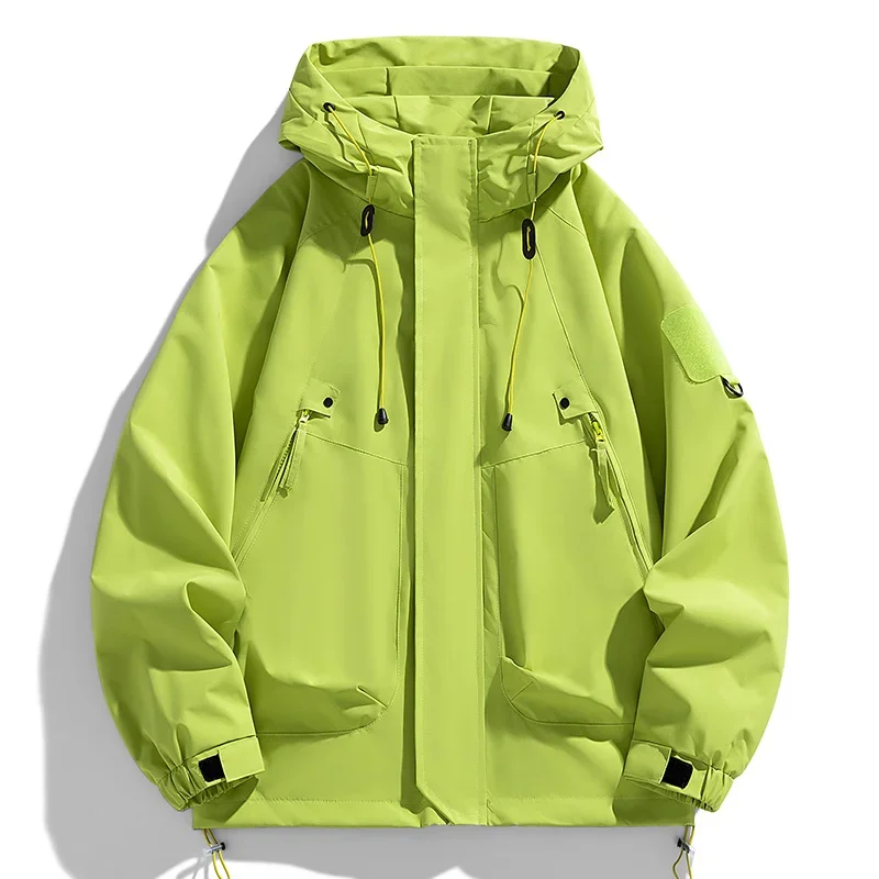 Windbreakers Men Hooded Jacket Zipper Coat Cargo Waterproof Black Bomber Camping Loose Thin Softshell Hooded Hiking Jacket Male