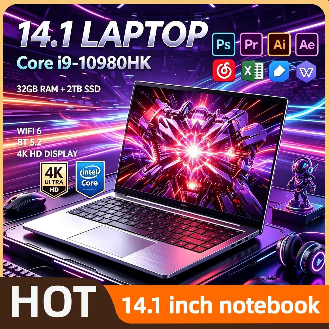Intel Core i9 10980HK 14.1 Inch Pro Laptop 8C 16T 2.4 5.3GHz 16MB 45W 32GB RAM 2TB M.2 SSD Gaming Notebook Fast New Video