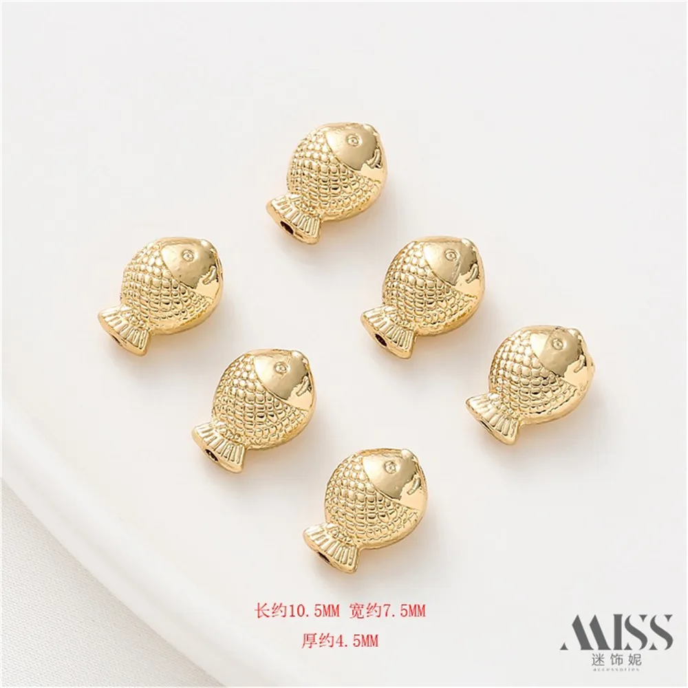 14K Gold Fish-shaped Spacer Beads Diy Accessories Handmade Chain Production Jewelry Accessories Loose Bead Material