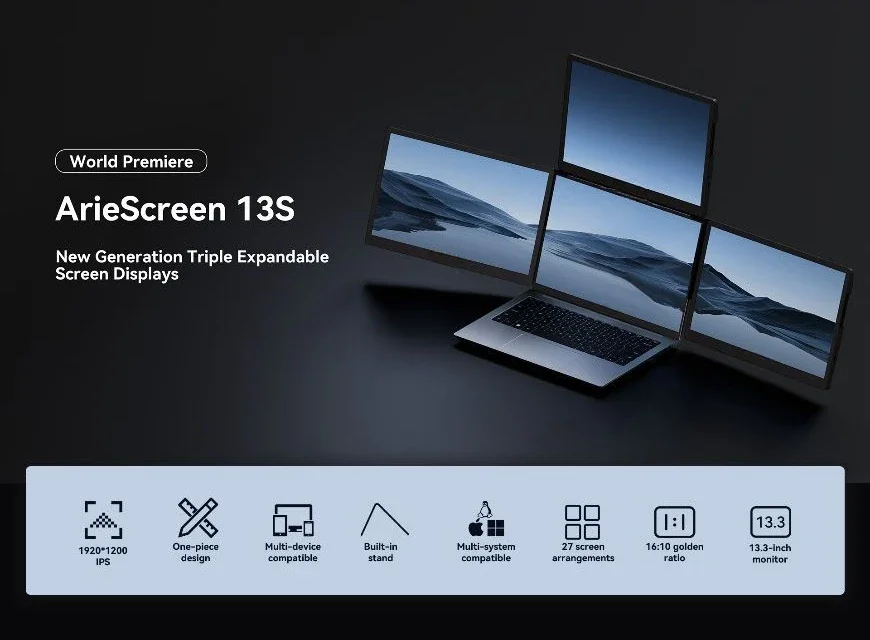 Triple Portable Monitor Attachable 13.3