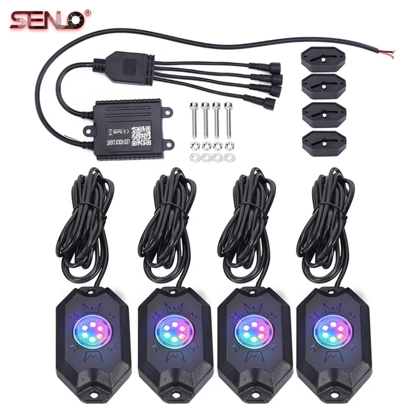 

4pcs RGB LED Rock Lights for Truck Off Road Car Chassis Decorative Ambient Lights Waterproof Underbody Neon LED Atmosphere Lamp