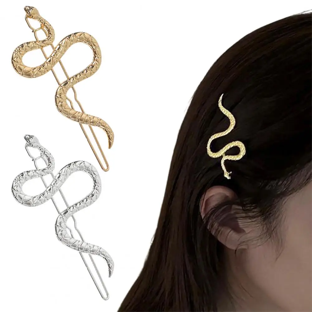 2/4Pcs Hairpin Snake Shape Decor Metal Hair Clip Easy One-Hand Operation Hair Pin Chinese New Year Hair Accessories