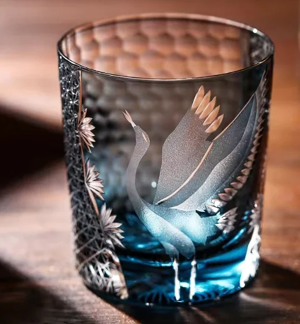 Japanese Retro Songhak Pattern Edo Kiriko Cup Hand Engrave Crystal Wineglass High End Gifts Whisky Liquor Glass Brandy Snifter