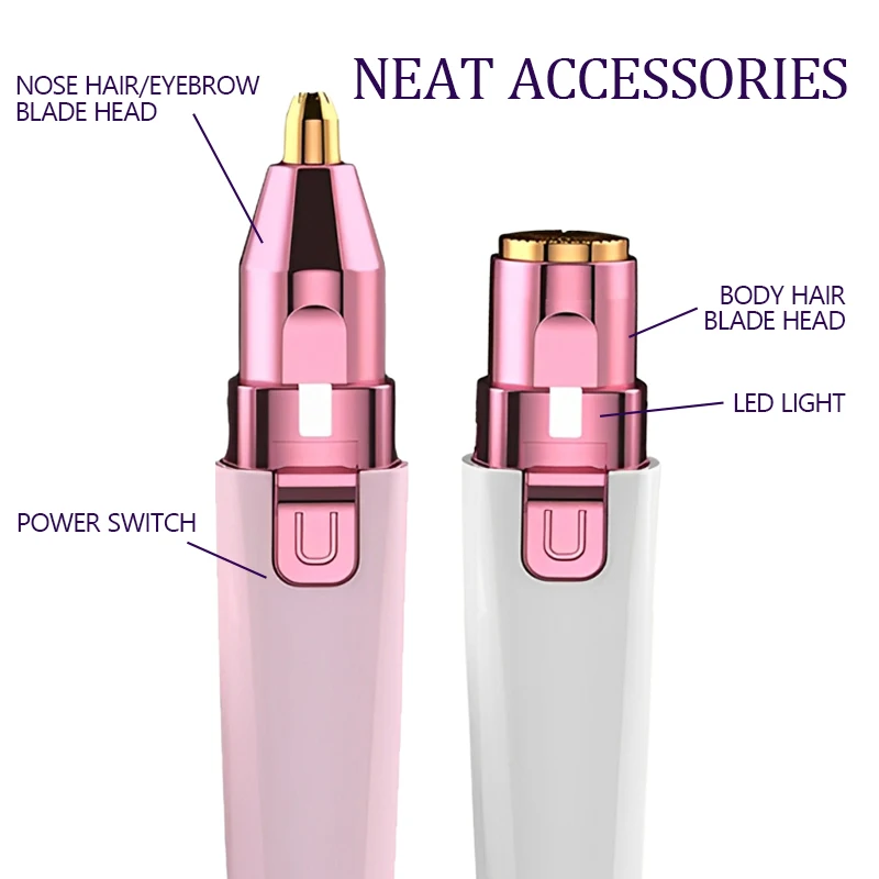 2 IN 1 Rechargeable Lady Shaver Electric Eyebrow Trimmer Female Body Facial Lipstick Shape Hair Removal Painless Razor Shaver