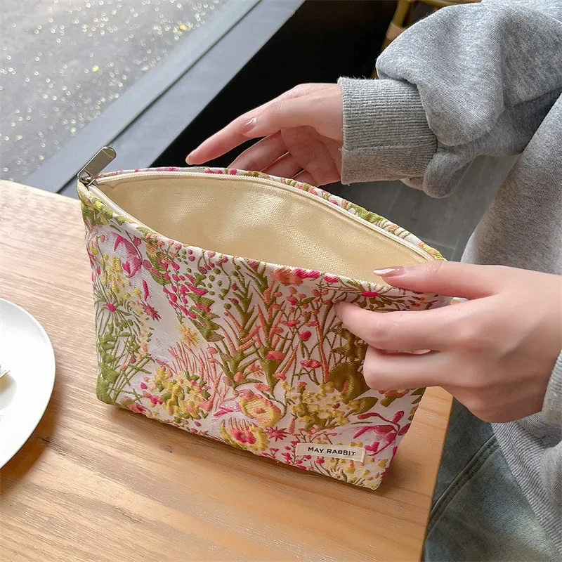 Retro Jacquard Ladies Floral Cosmetic Bags Vintage Flower Women\'s Grocery Storage Bag Clutch Purse Makeup Cases Girls Handbags