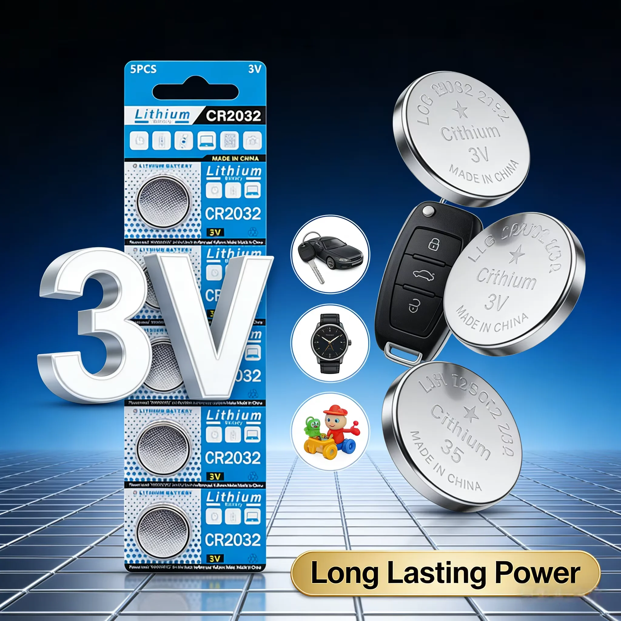 

200mAh High Capacity 3V CR2032 DL2032 ECR2032 Lithium Button Coin Cell Battery for Car Key Remote Control Watch Toys