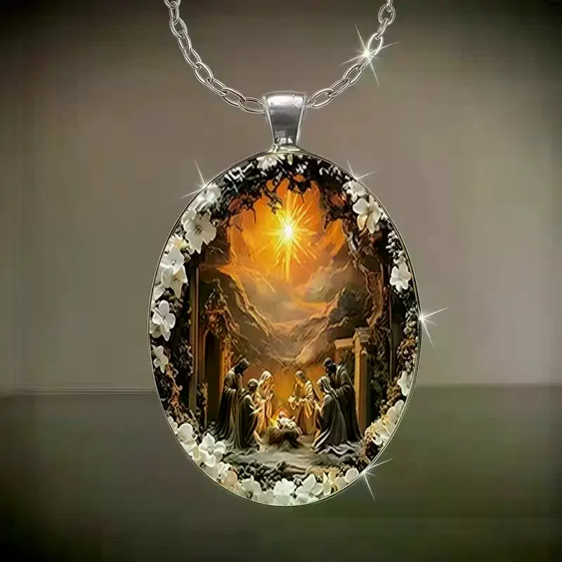 Elegant Geometry Oval Organic Glass Pendant Necklace For Men Women Friends Christmas Easter Daily Wear Creative Jewelry Retro