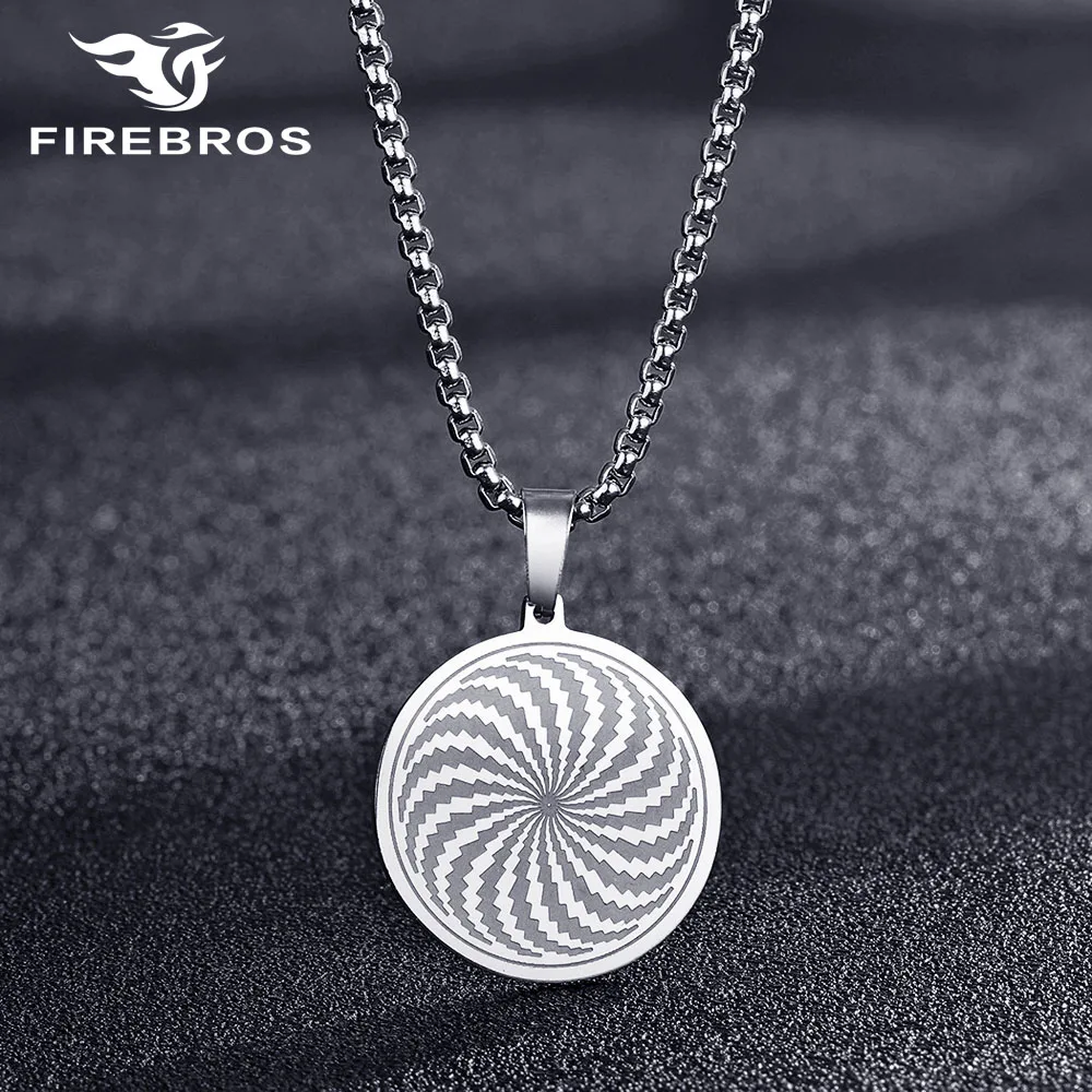 FIREBROS Stainless Steel Round Geometry Hypnotic Optical Illusion Spiral Pendant Necklace Men Women Fashion Jewelry Dropshipping