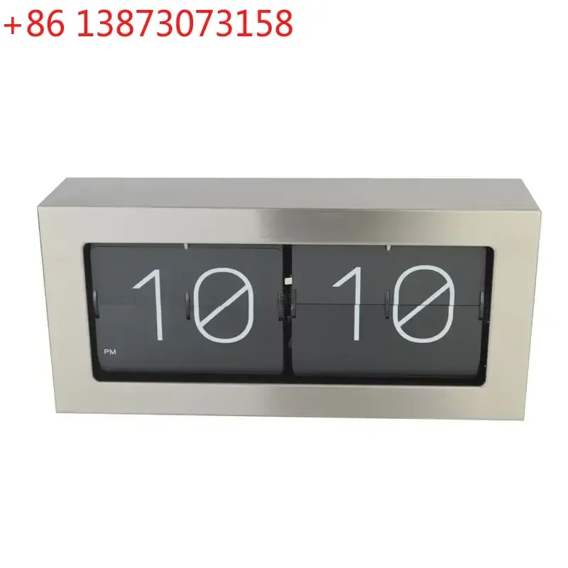 Metal Silver Flip Clock Large Table Clock Luxury Desk Clock Silent Office Interior Desktop Clocks Tabletop Bedroom Living Room