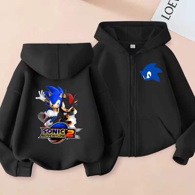 Sonics Kids Thin Hooded Coats Anime Zipper Sweatshirts Outwear Fashion Spring Fall Hoodies Sportwear Children Clothes Boys Gift