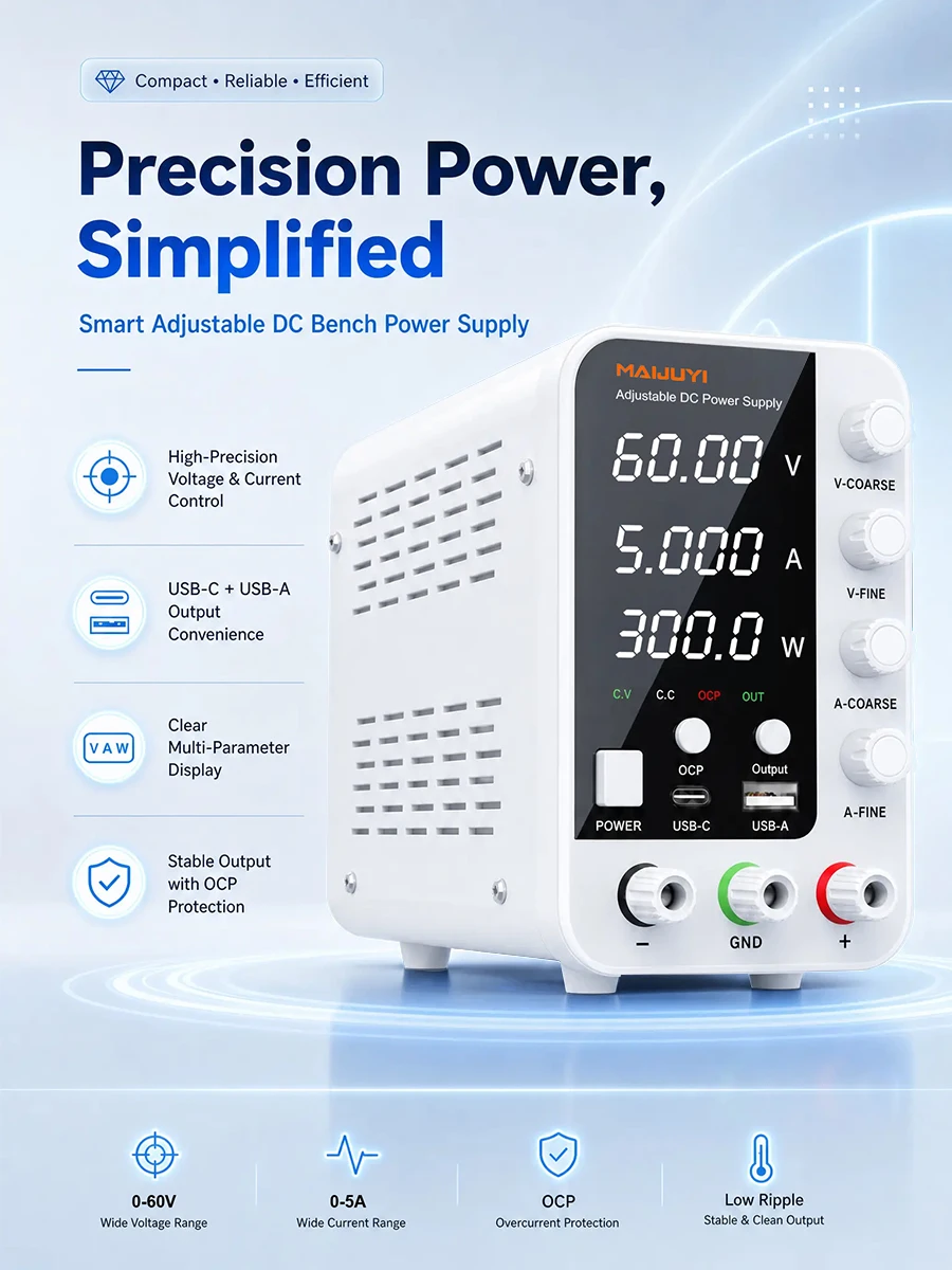 

DC Adjustable Desktop Power Supply 30V/60V/120V Switching Regulator Professional Lab Testing Electronic Repair Use