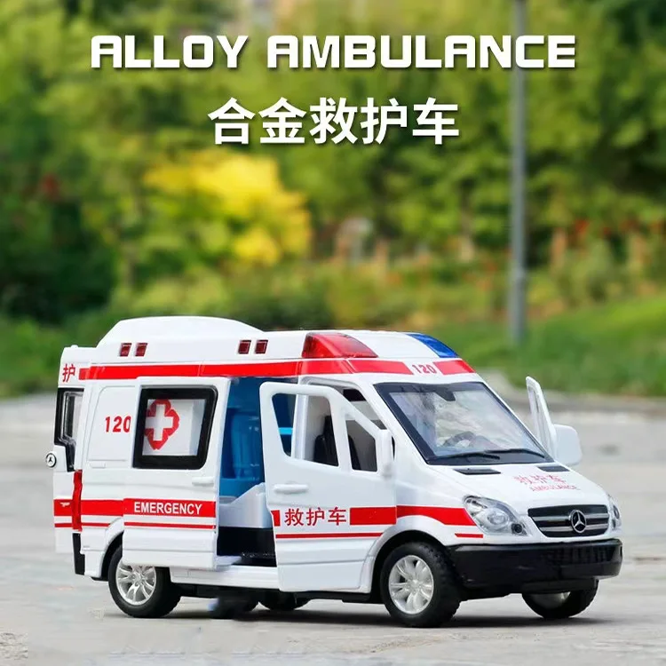 

1:32 Alloy Ambulance Car Model Diecasts Metal Toy Fire Engine Police Car Model Collection Sound Light Simulation Kids Toys Gift