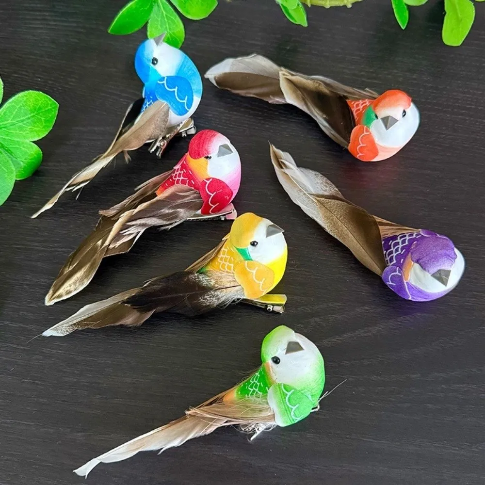 6pcs Garden Landscape Decor Simulation Birds Photography Props with Clip Artificial Birds Home Decor Colorful