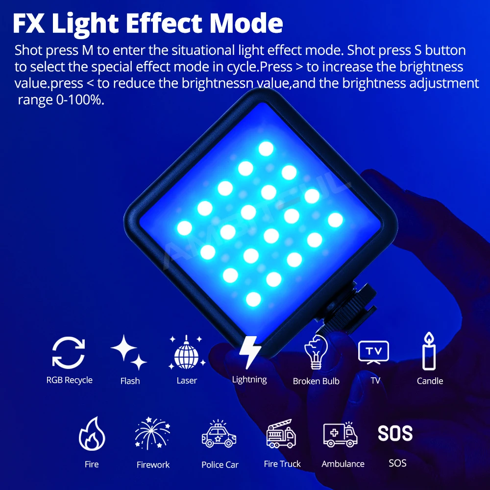 Ambitful RGB أضواء الفيديو كاميرا LED صغيرة ضوء 1800mAh قابلة للشحن LED لوحة مصباح صور فيديو الإضاءة ل يوتيوب تيك توك