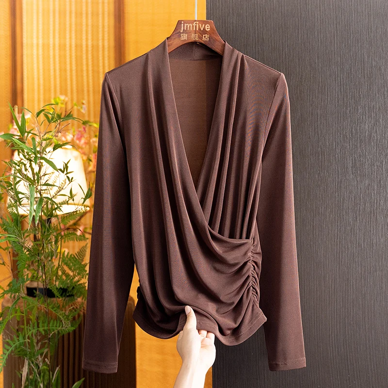New Chinese-Style Acetate Fashionable Versatile Commuter Casual Blouse for Women 2026 Autumn New Product with a National Style Design