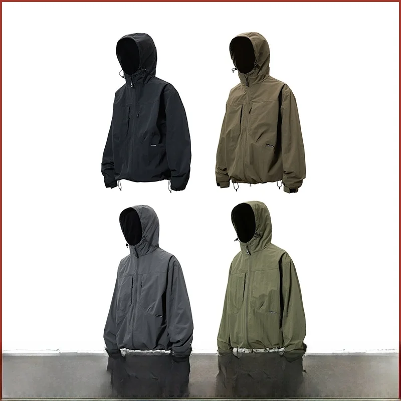 

ex Hooded Workwear Jaet Mountain Series Windproof Water Resistant Casual Sle Nylon Fiber Long Sve Zipper Closure Coat