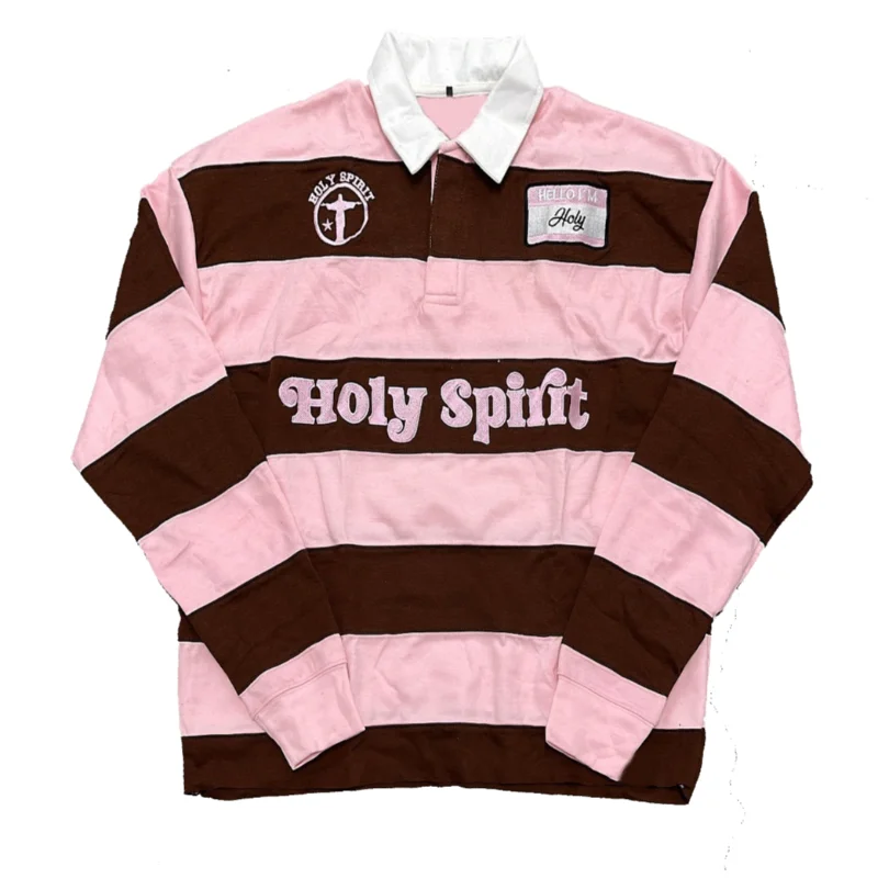 2025 T-shirt a maniche lunghe ricamata con lettera stile street retrò T-shirt a righe con lettera ricamata