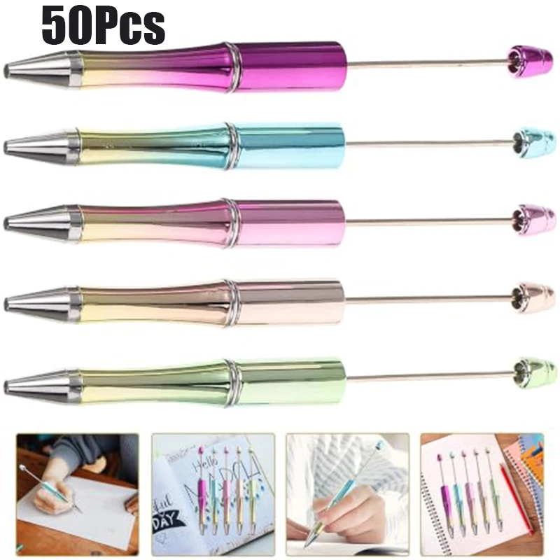 50Pcs DIY Beaded Pen Blank Electroplated Rainbow Metallic Style Plastic Ballpoint Pens