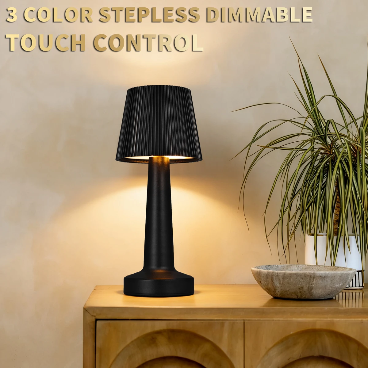 Rechargeable LED Table Lamp Wireless Touch Control  3 Color Dimming Modern Ribbed  Bedroom Bedside Lamp Home Decor