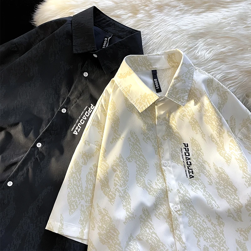 

Мужская летняя повседневная свободная футболка из ледяного шелка с коротким рукавом, модный молодежный топ из полиэстера в стиле INS