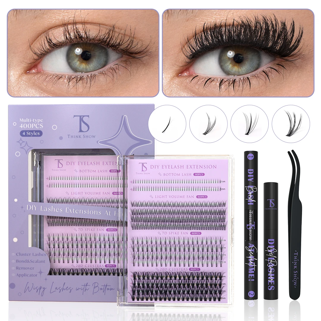 

DIY Lash Extension Kit 400 PCS Individual Eyelash Extension Kit Cluster Lashes Kit Lash Glue Remover for Eyelash Extensions