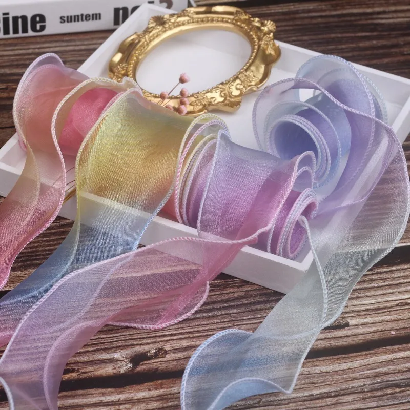 Nastro in organza trasparente arcobaleno da 5,5 cm cablato da 55 metri per confezioni regalo Confezione regalo Decorazione festa di nozze