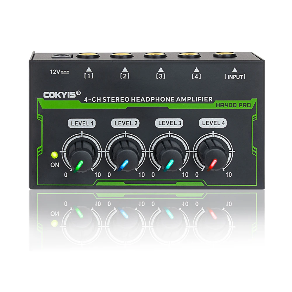 4 Channel Stereo Headphone Amplifier LED Sound Amplifier With Power Adapter EU US Plug Adapter Headphone Amplifier