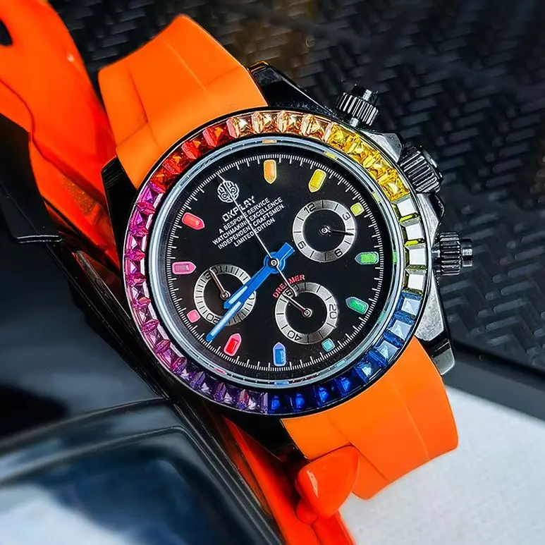 OKPLAY Men Chronograph Watch Pilot 39.5mm Quartz Wristwatch Sapphire Mirror 100M Waterproof VK63 Luminous